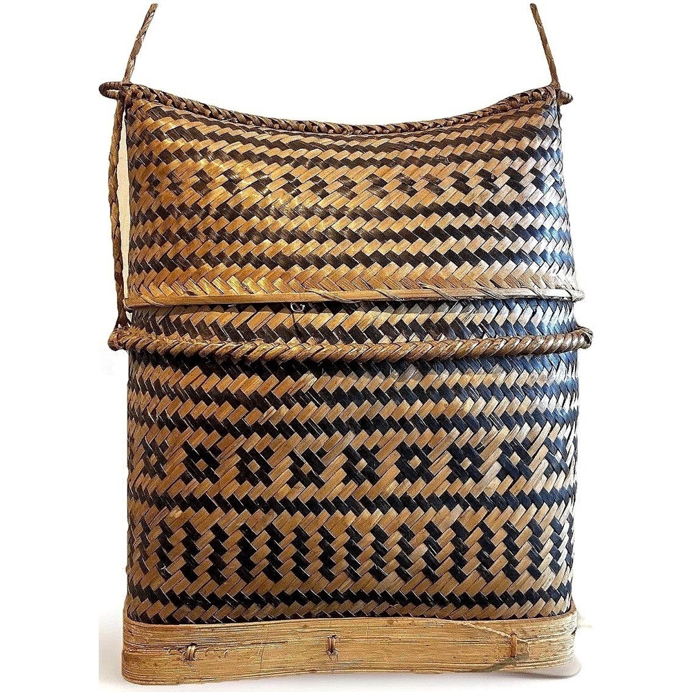 Vtg Philippine Tribal Double Weave Basket Lidded Shoulder Bag Tiruray Ifugao